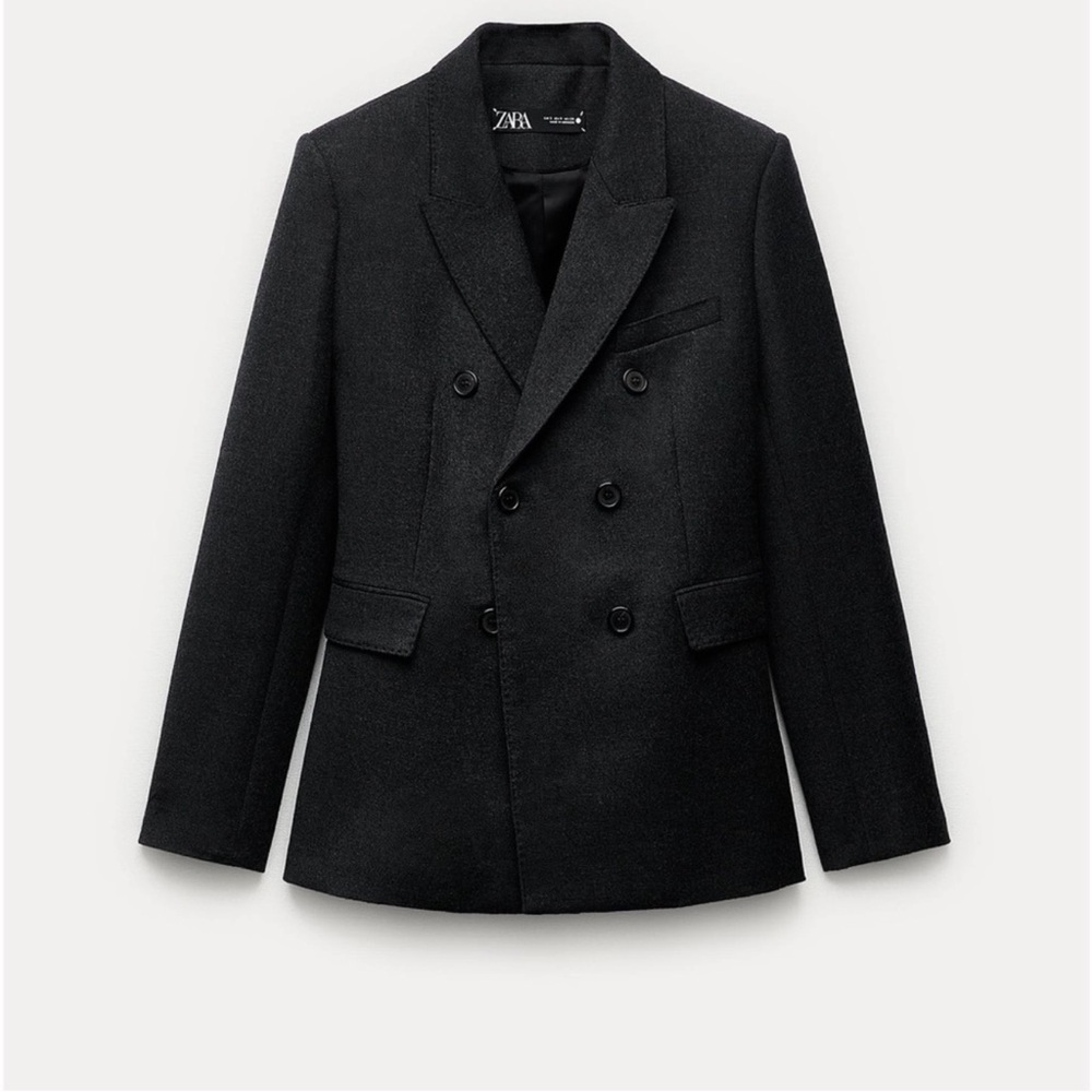 NEW Zara Anthracite Gray Wool Blazer Lapel Collar Double Breasted